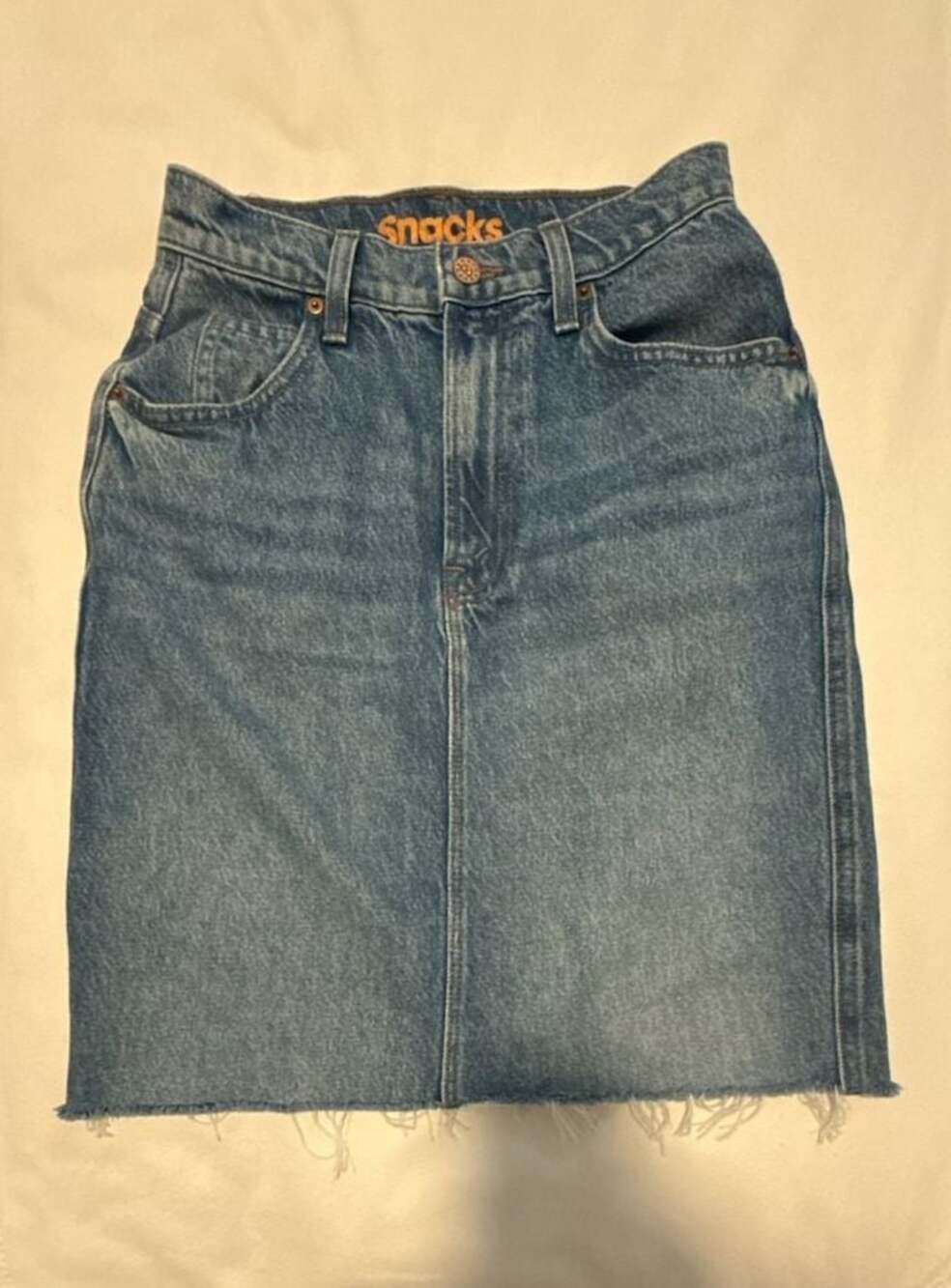 MOTHER The Snacks! Raw Hem Denim Mini Skirt size 26